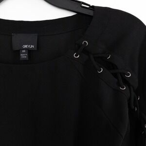 Greylin Women's XS Black Lace Up Sleeve Blouse Grommet Long Sleeve Top